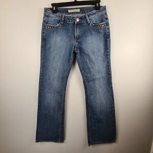 Clash Jeans USA Womens Size 7 Medium Wash Studded Embroidered Straight Leg Denim